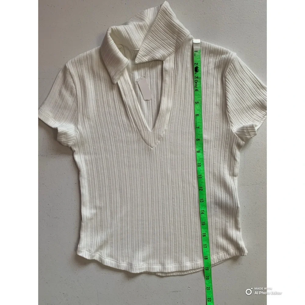 Madewell Ivory Ribbed V-Neck Polo Tee Size XXS NWT - Picture 16 of 17